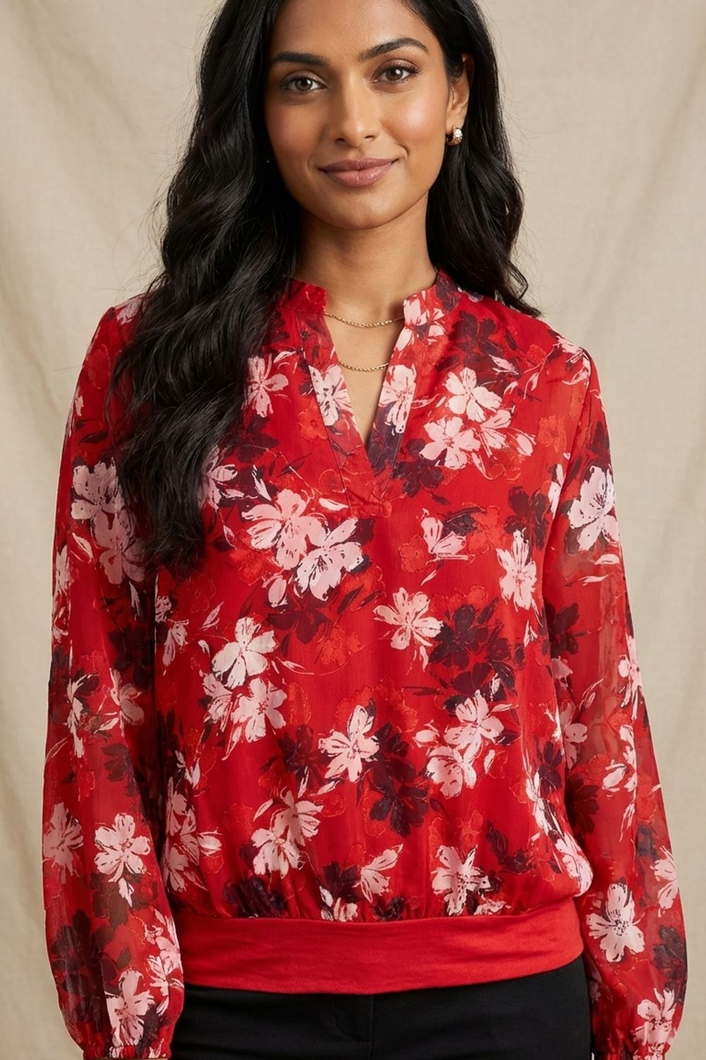 Lisa Floral Print Top in Red