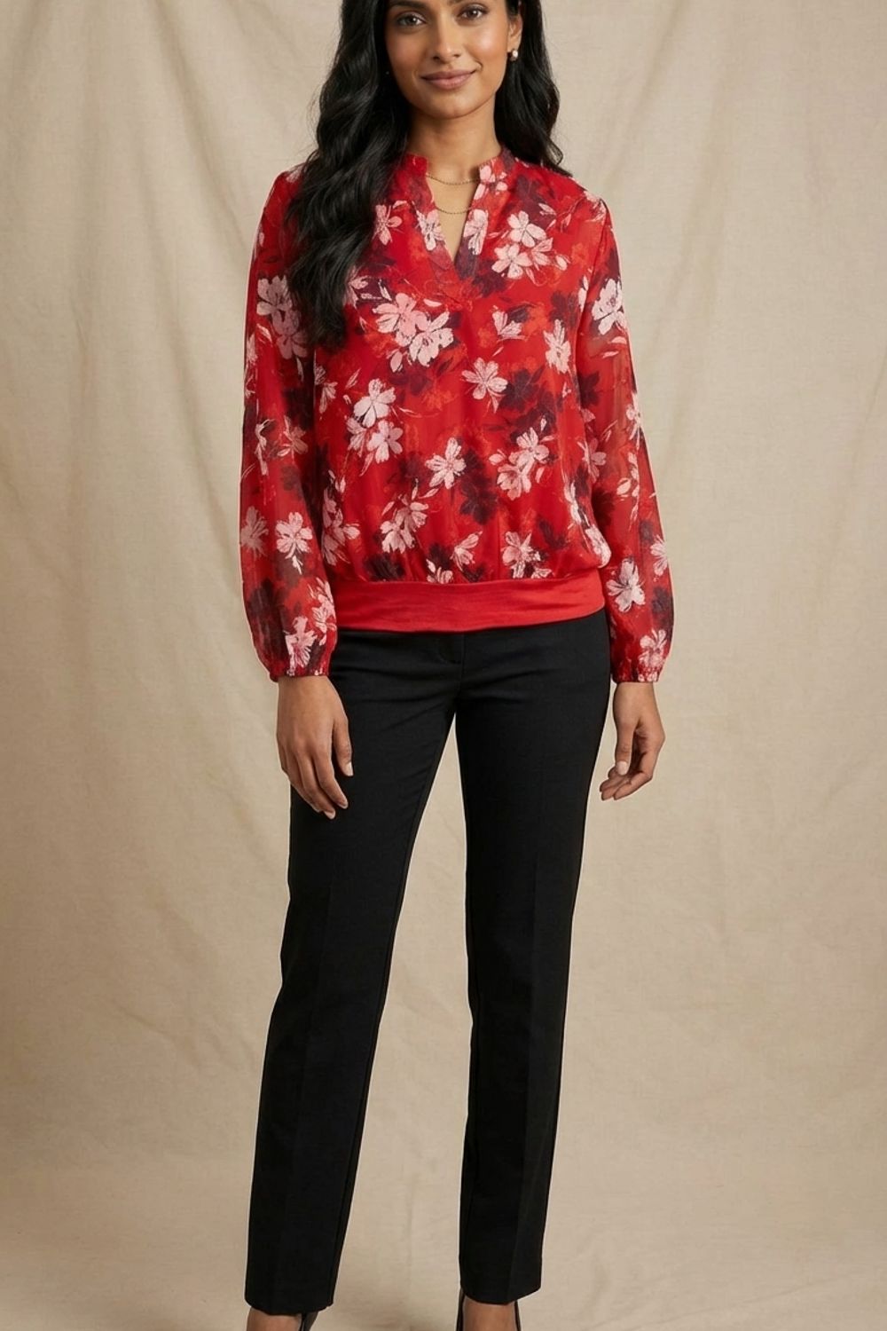 Lisa Floral Print Top in Red