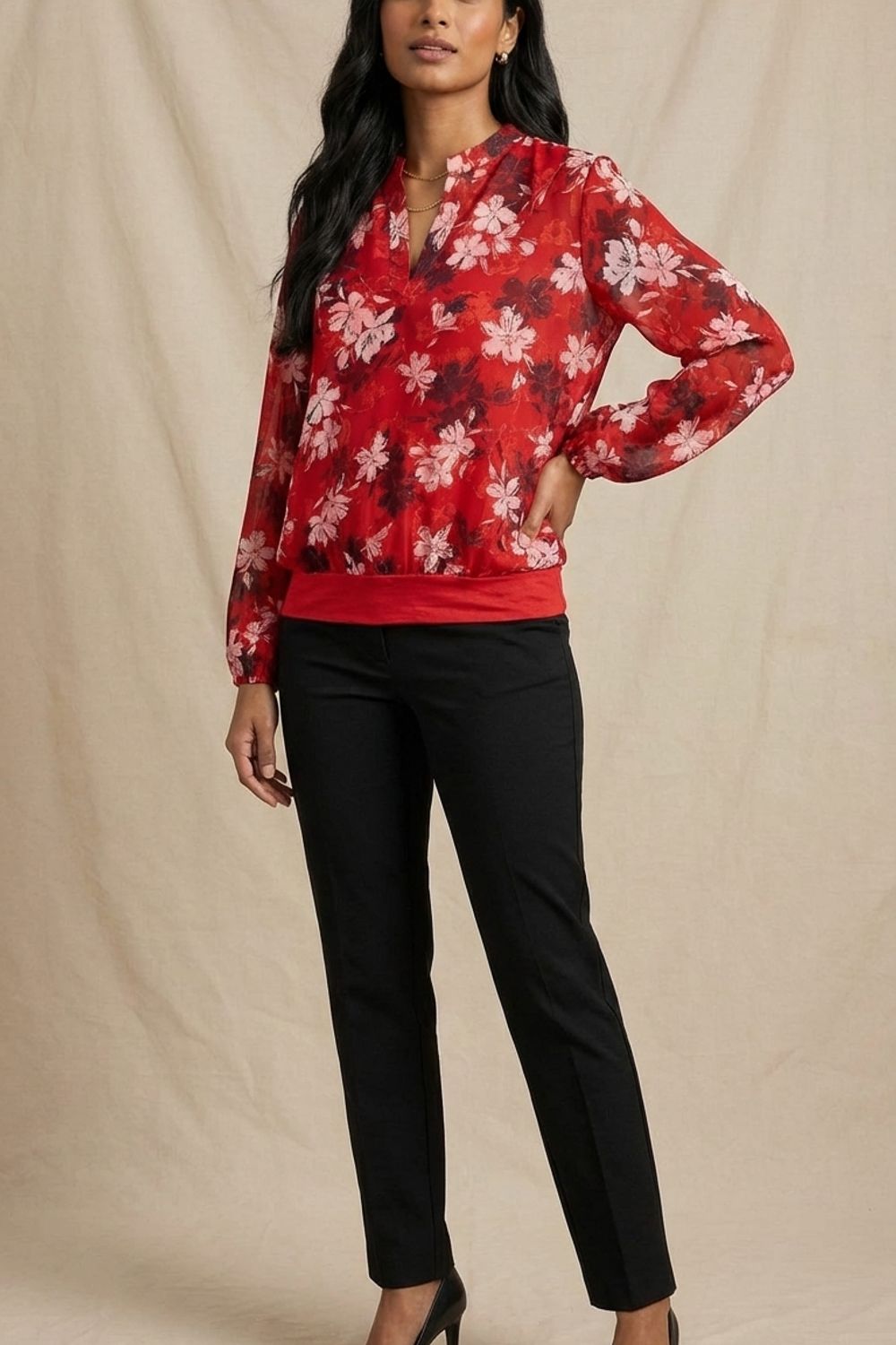 Lisa Floral Print Top in Red
