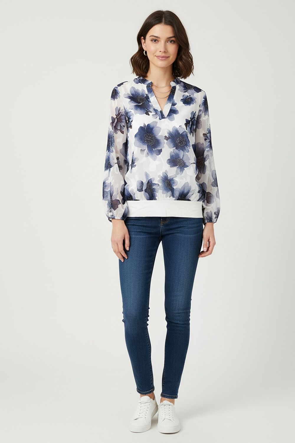 Minnie Floral Print Band Top in White