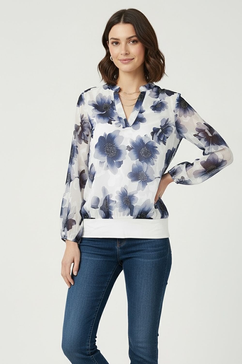 Minnie Floral Print Band Top in White