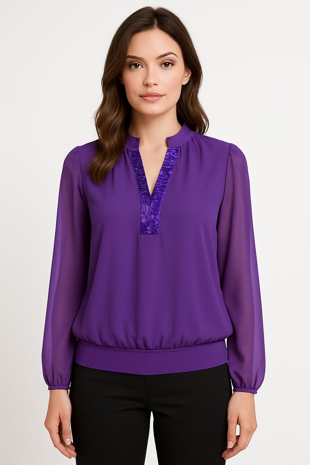 Millie Embellished V Neck Top in Purple