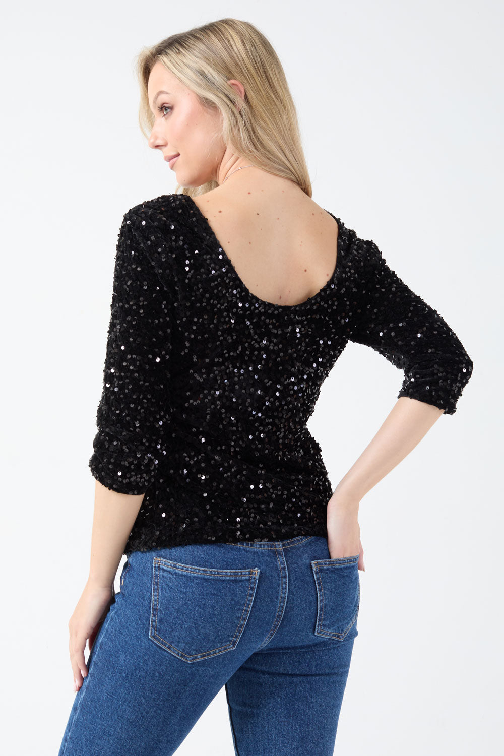 Patsy Sequin Top U Back in Black