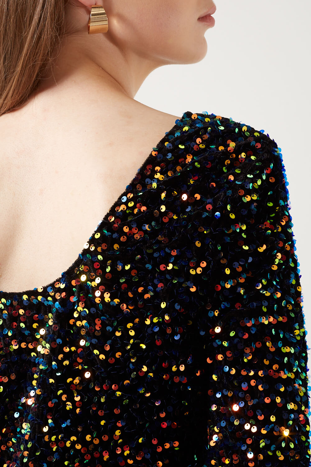 Patsy Sequin Top U Back in Black and Rose