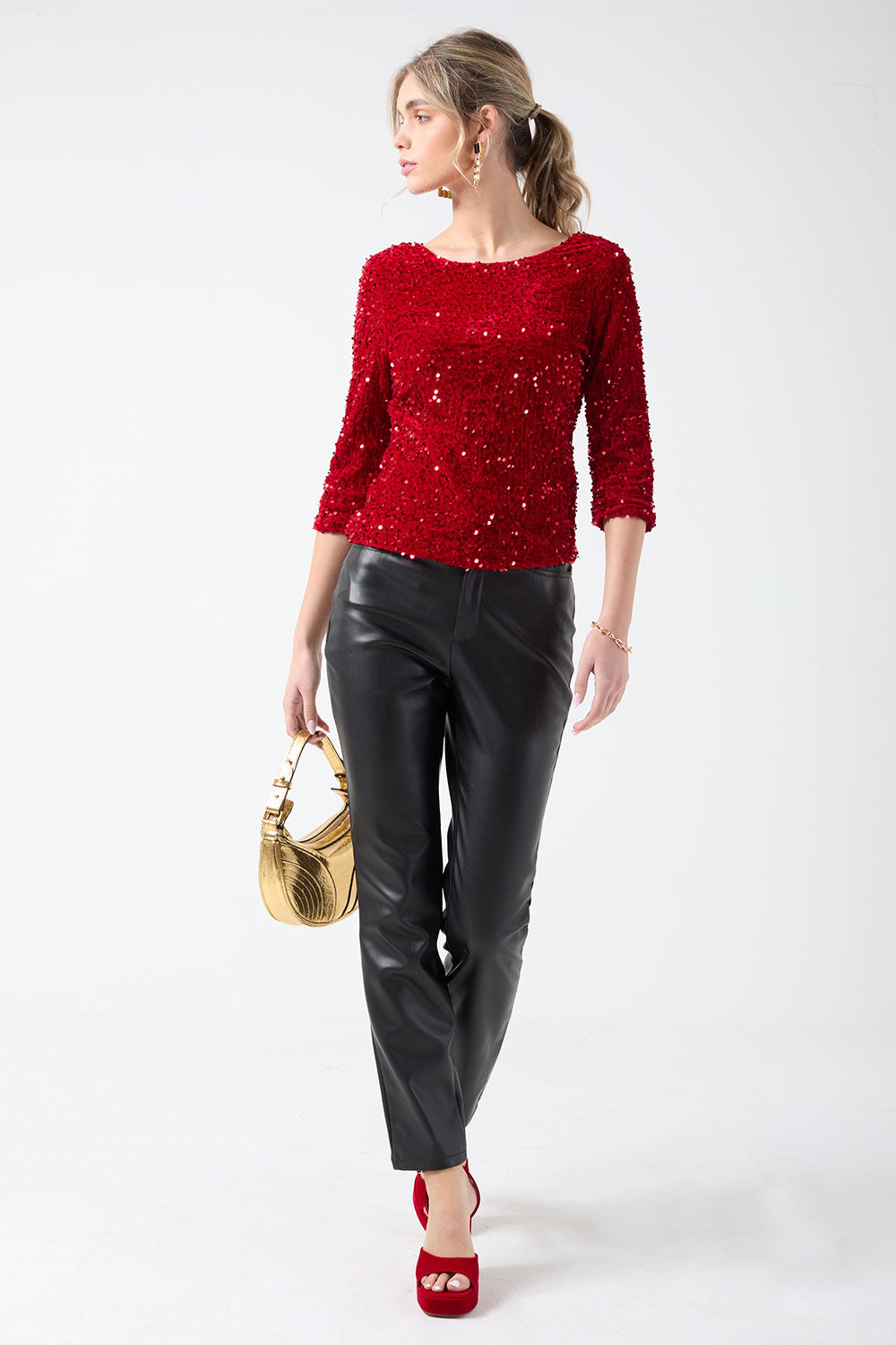 Patsy Sequin Top U Back in Red
