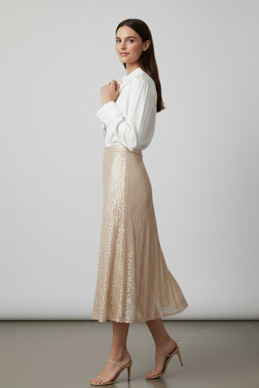 Olivia Sequin Skirt in Champagne
