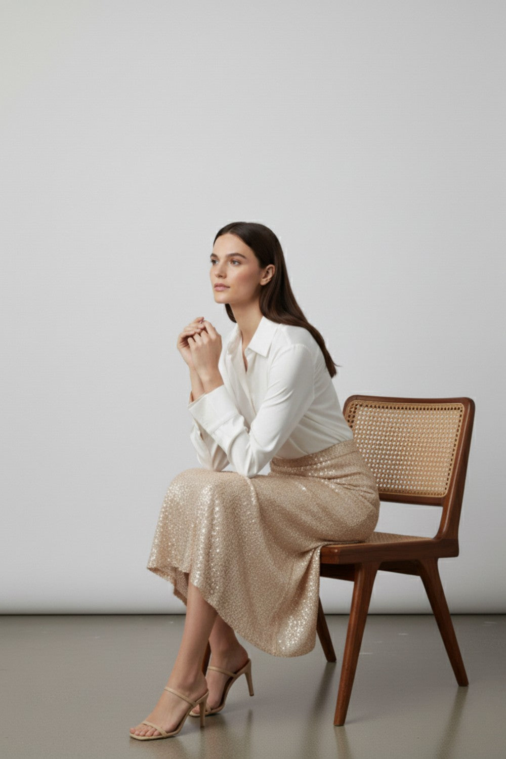 Olivia Sequin Skirt in Champagne