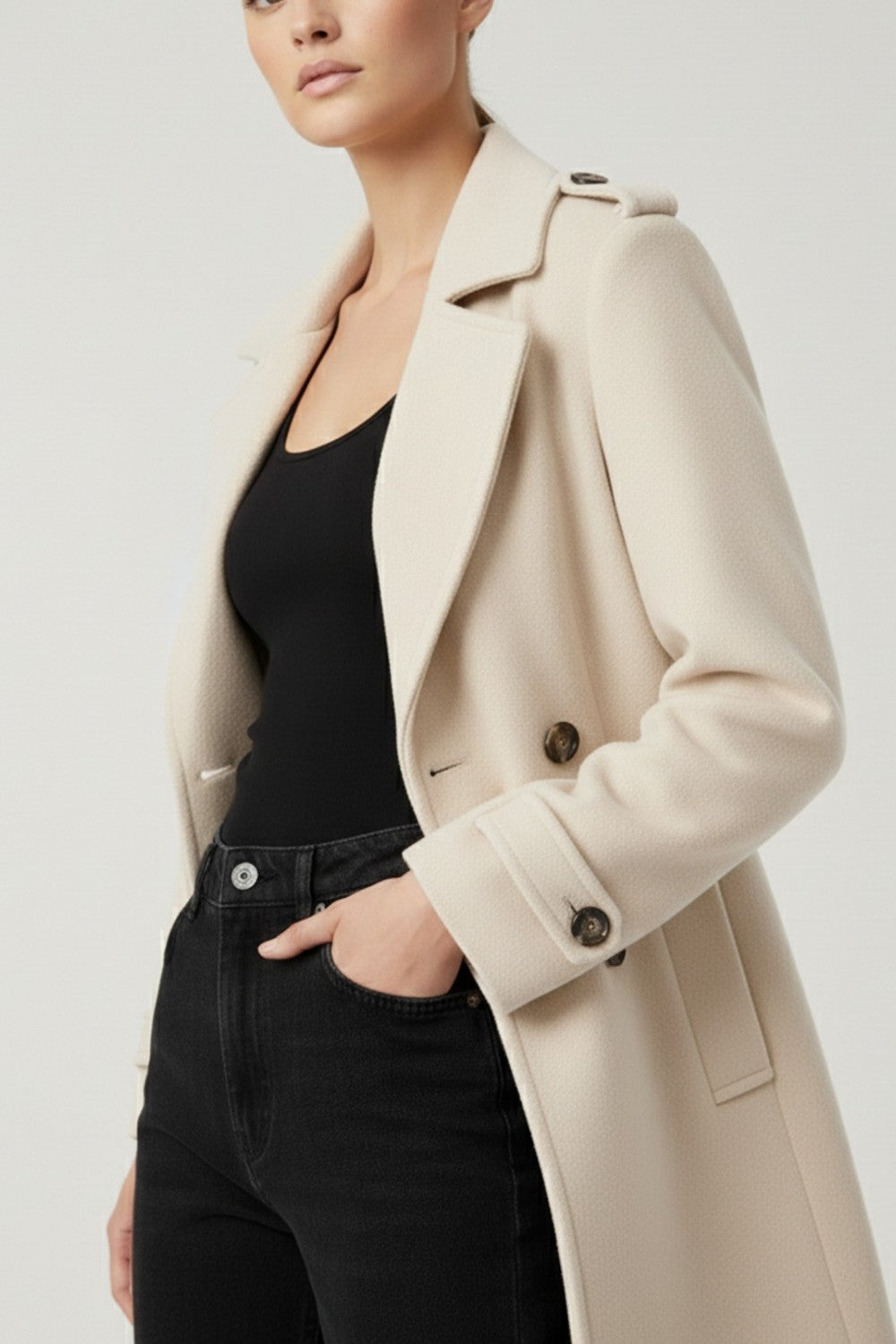 Fee Belted Longline Coat in Cream