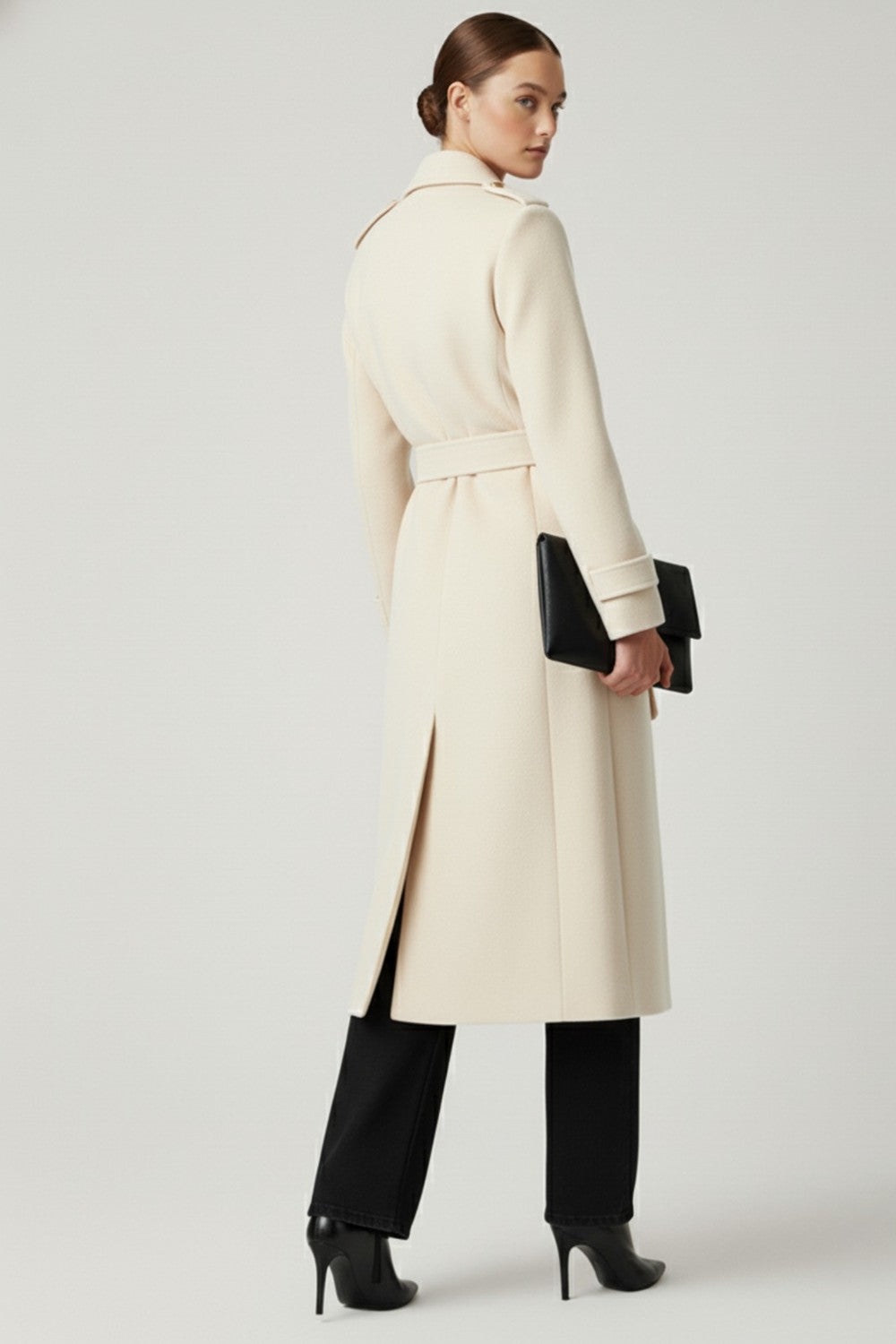 Fee Belted Longline Coat in Cream