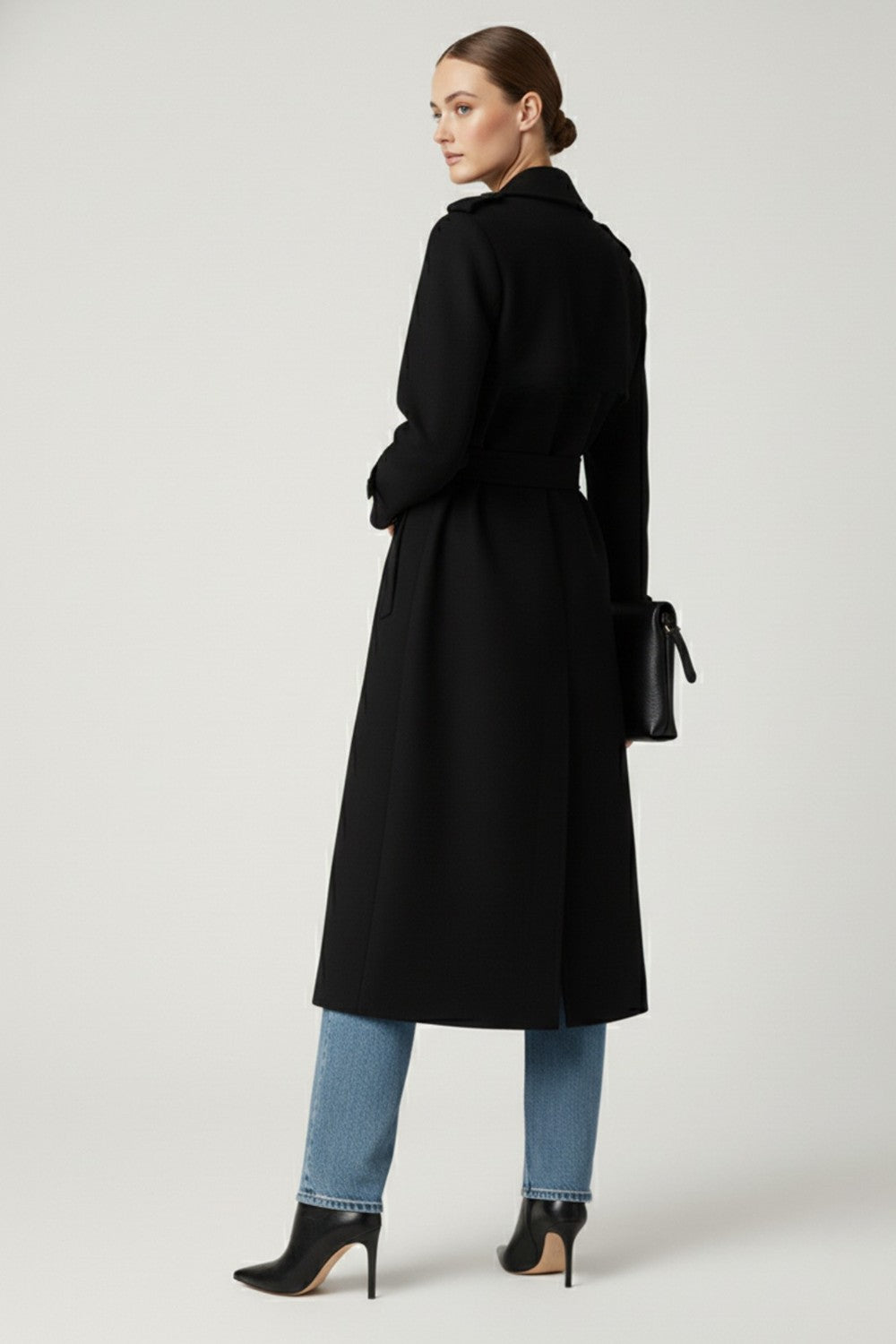 Fee Belted Longline Coat in Black