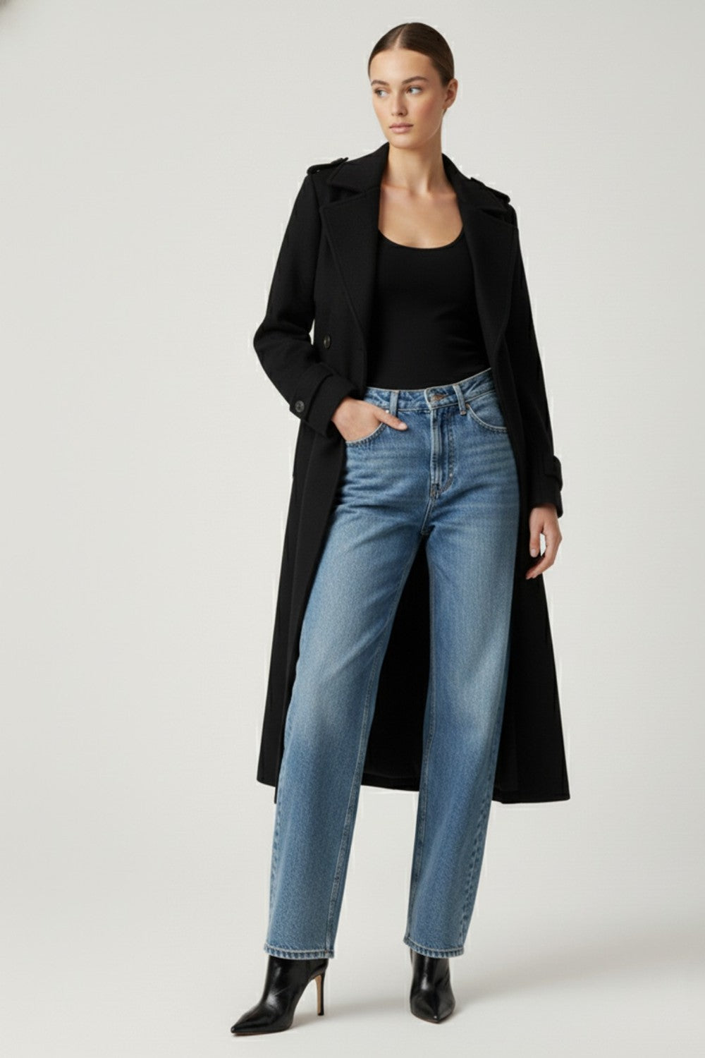 Fee Belted Longline Coat in Black