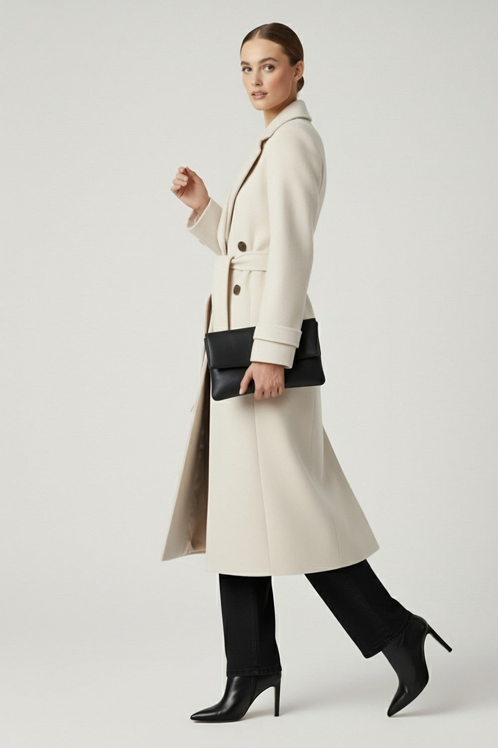 Fee Belted Longline Coat in Cream