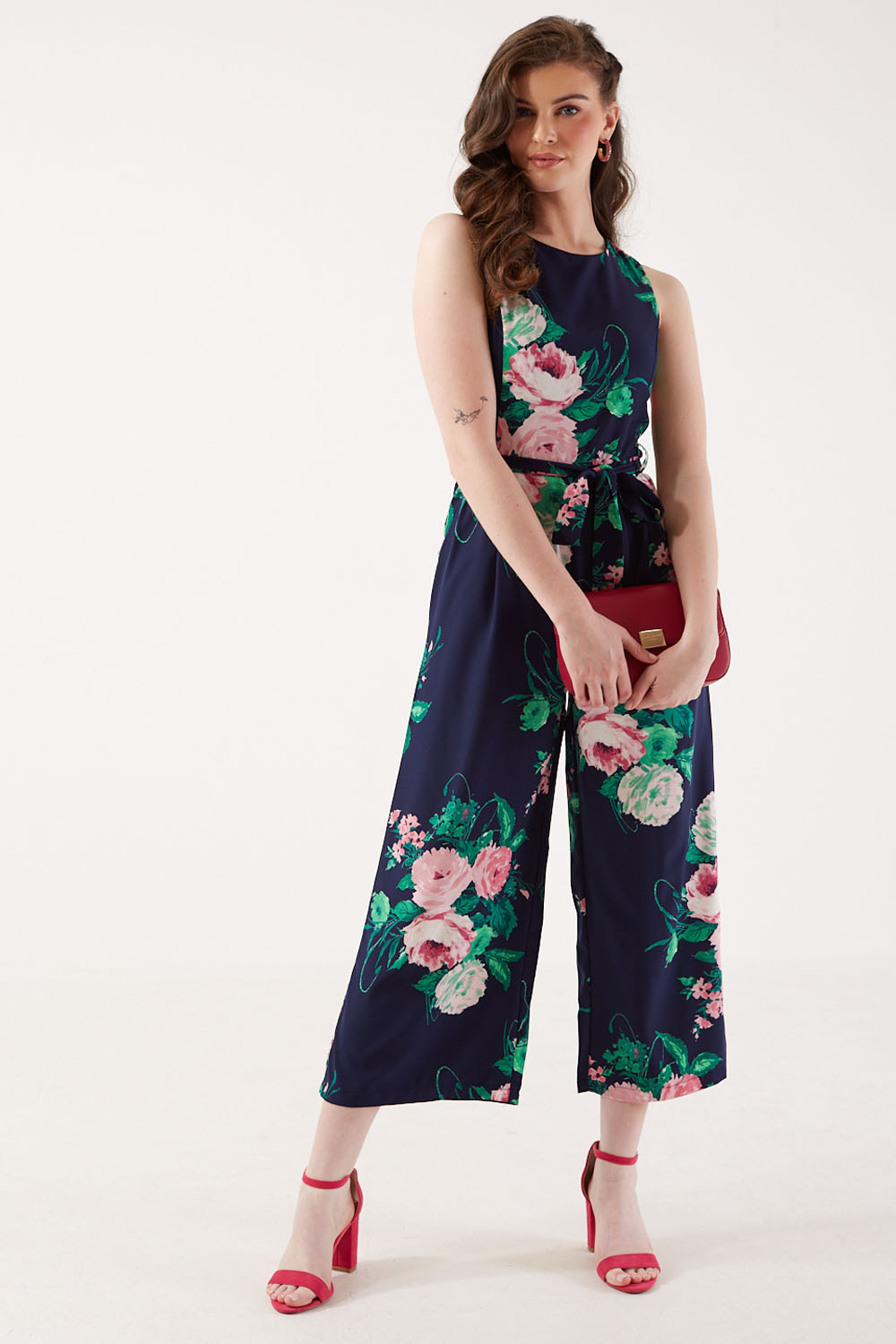 Layla Floral Retro Culotte Jumpsuit in Navy