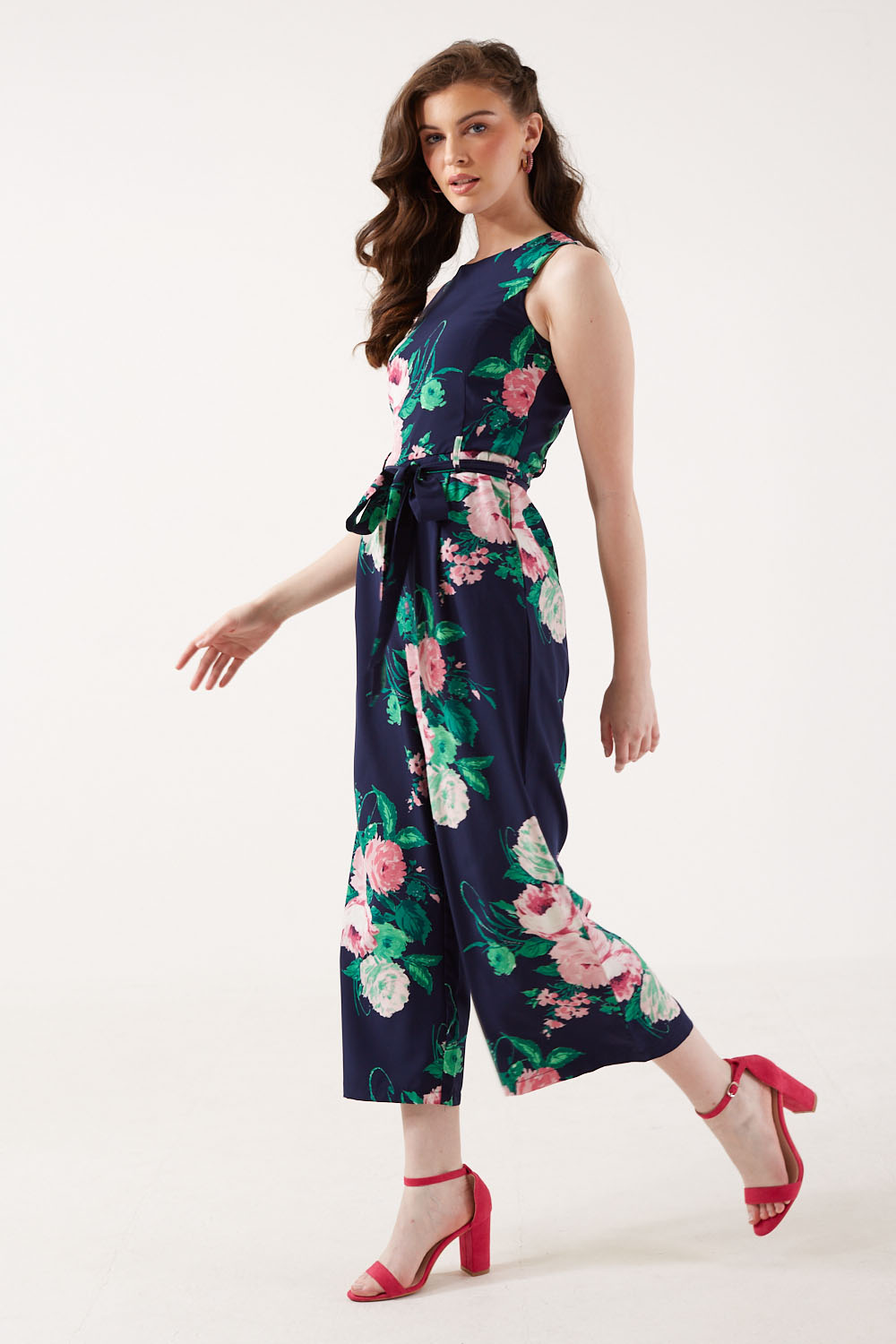 Layla Floral Retro Culotte Jumpsuit in Navy