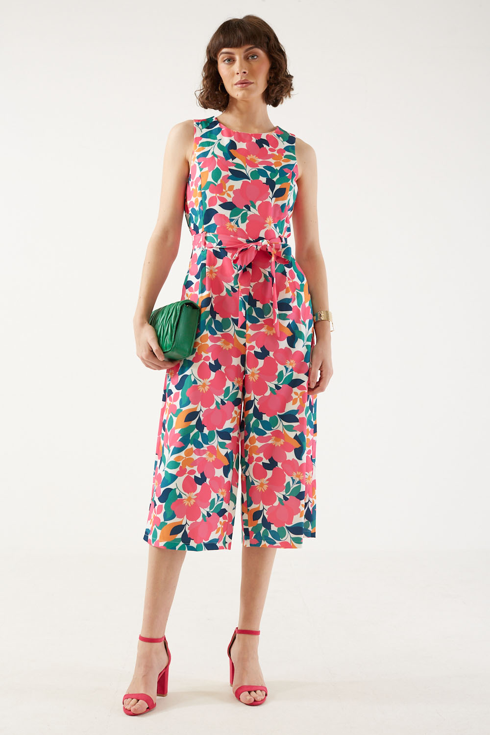 Layla Retro Floral Culotte Jumpsuit in White