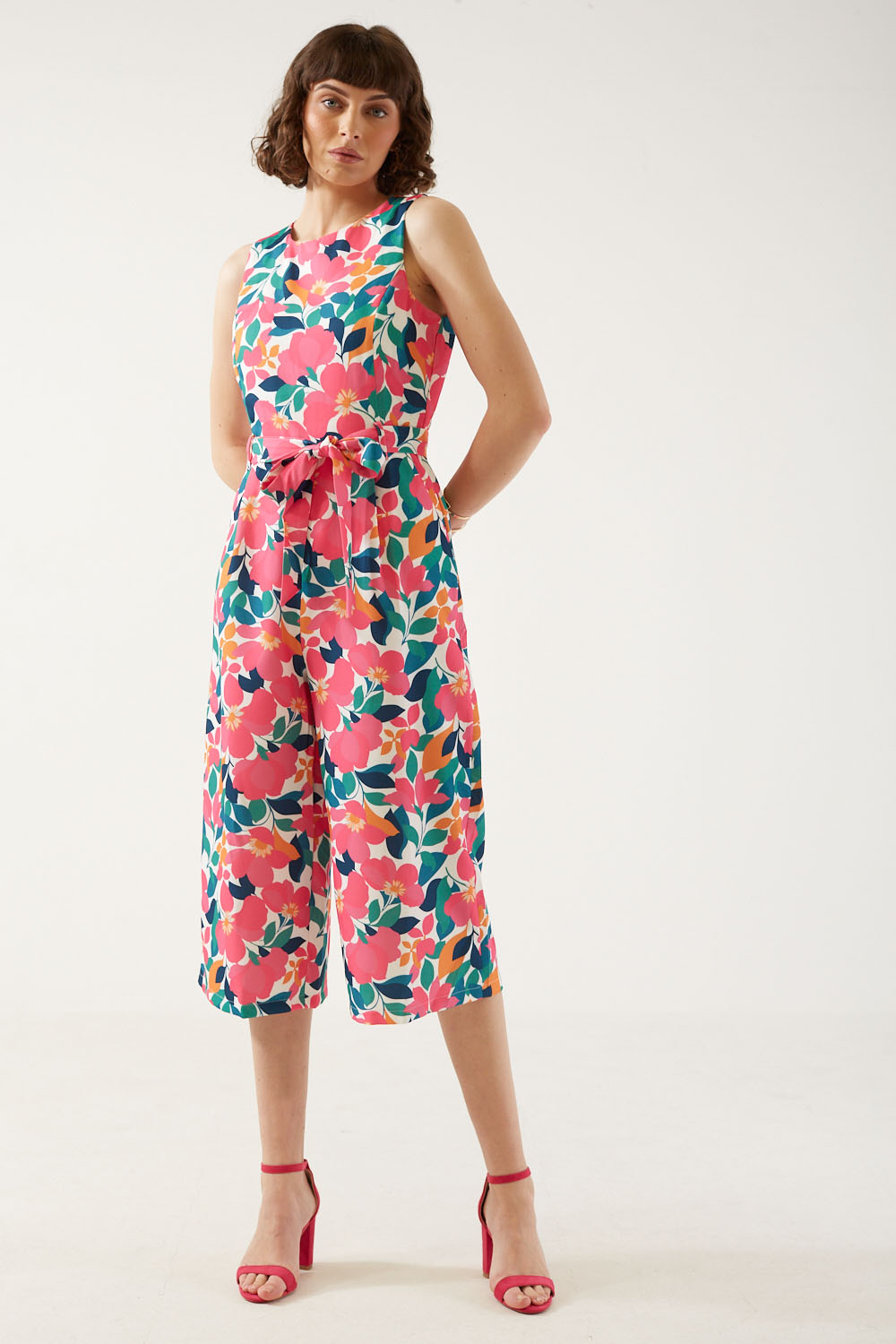 Layla Retro Floral Culotte Jumpsuit in White