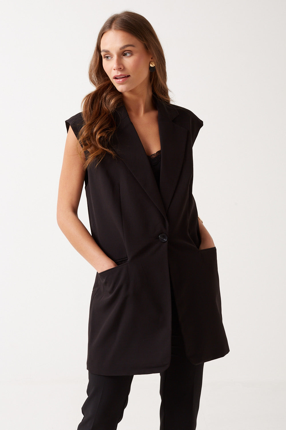 Maia Long Vest Blazer in Black