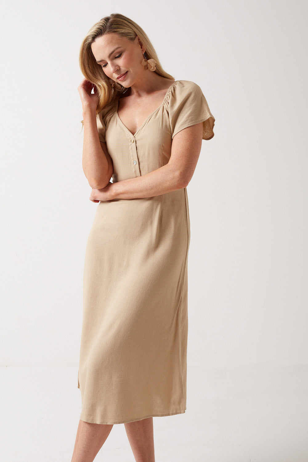Milo Midi Dress in Beige
