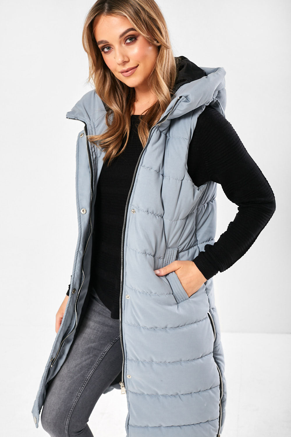 Miriam Padded Gilet in Steel Blue