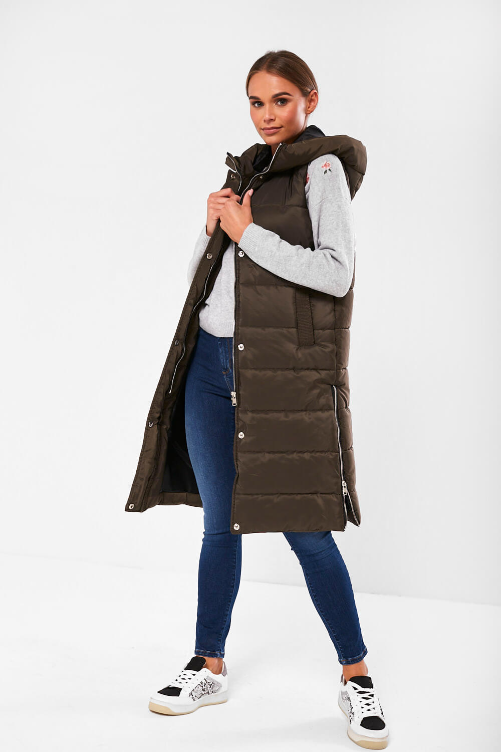 Miriam Shiny Padded Gilet in Khaki
