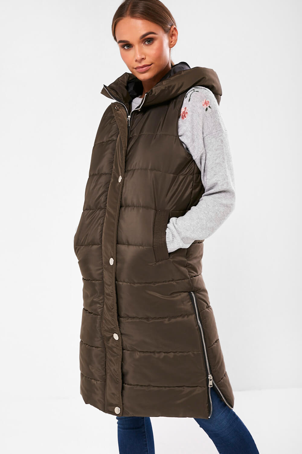 Miriam Shiny Padded Gilet in Khaki