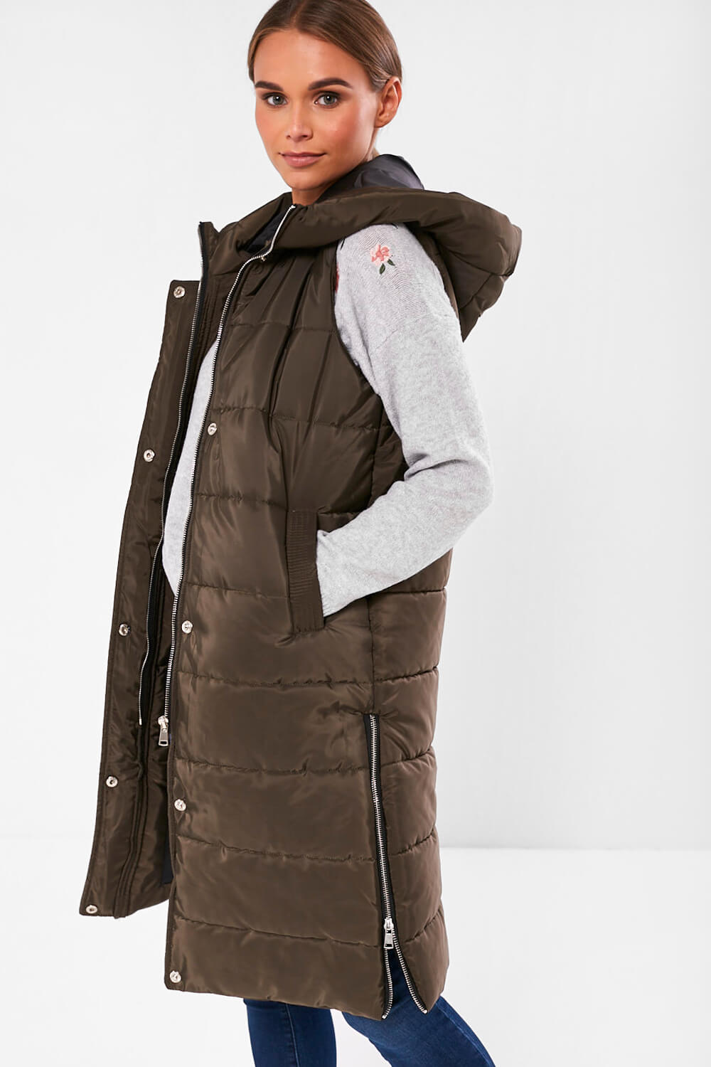 Miriam Shiny Padded Gilet in Khaki