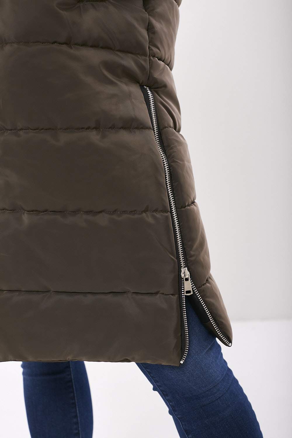 Miriam Shiny Padded Gilet in Khaki