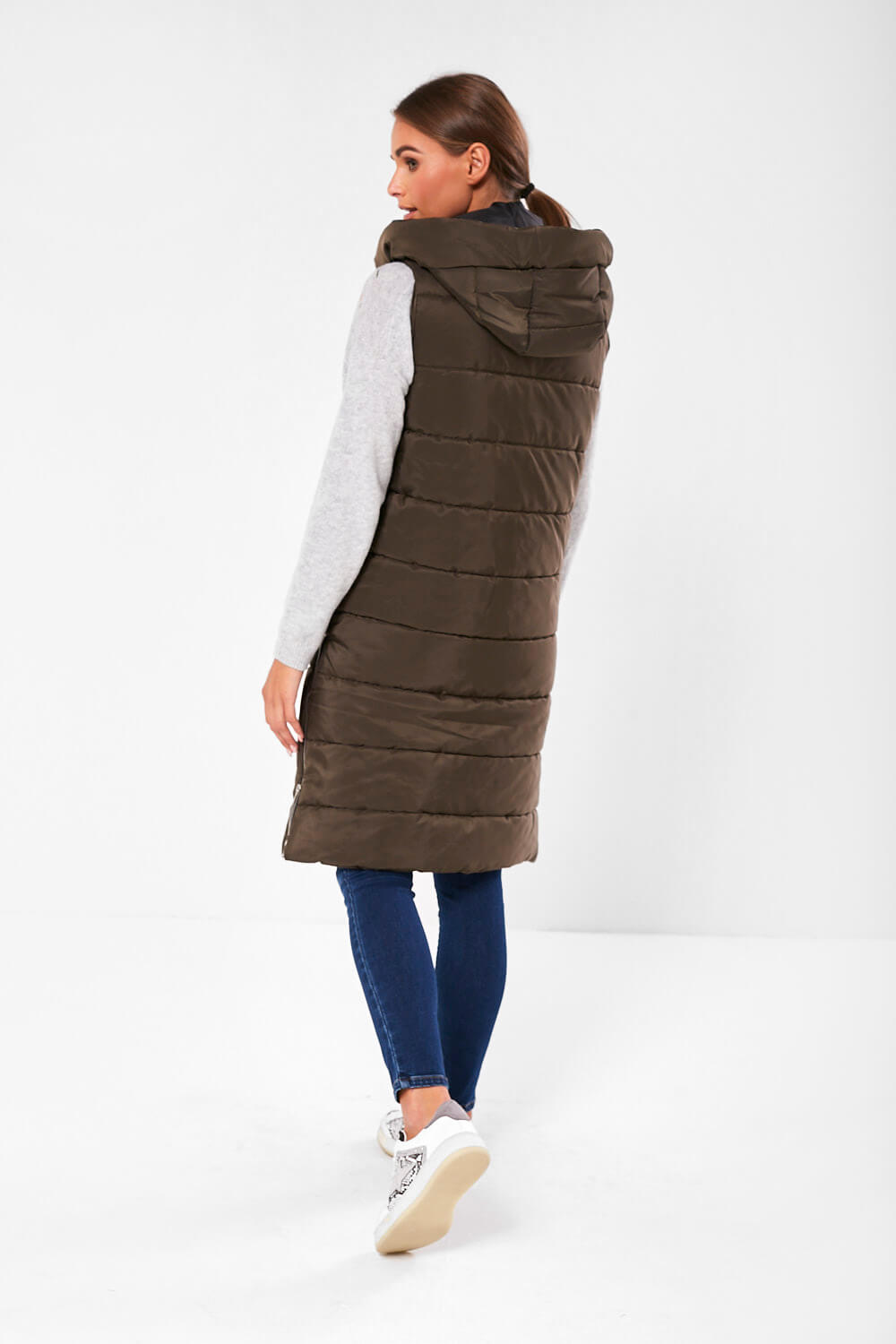 Miriam Shiny Padded Gilet in Khaki