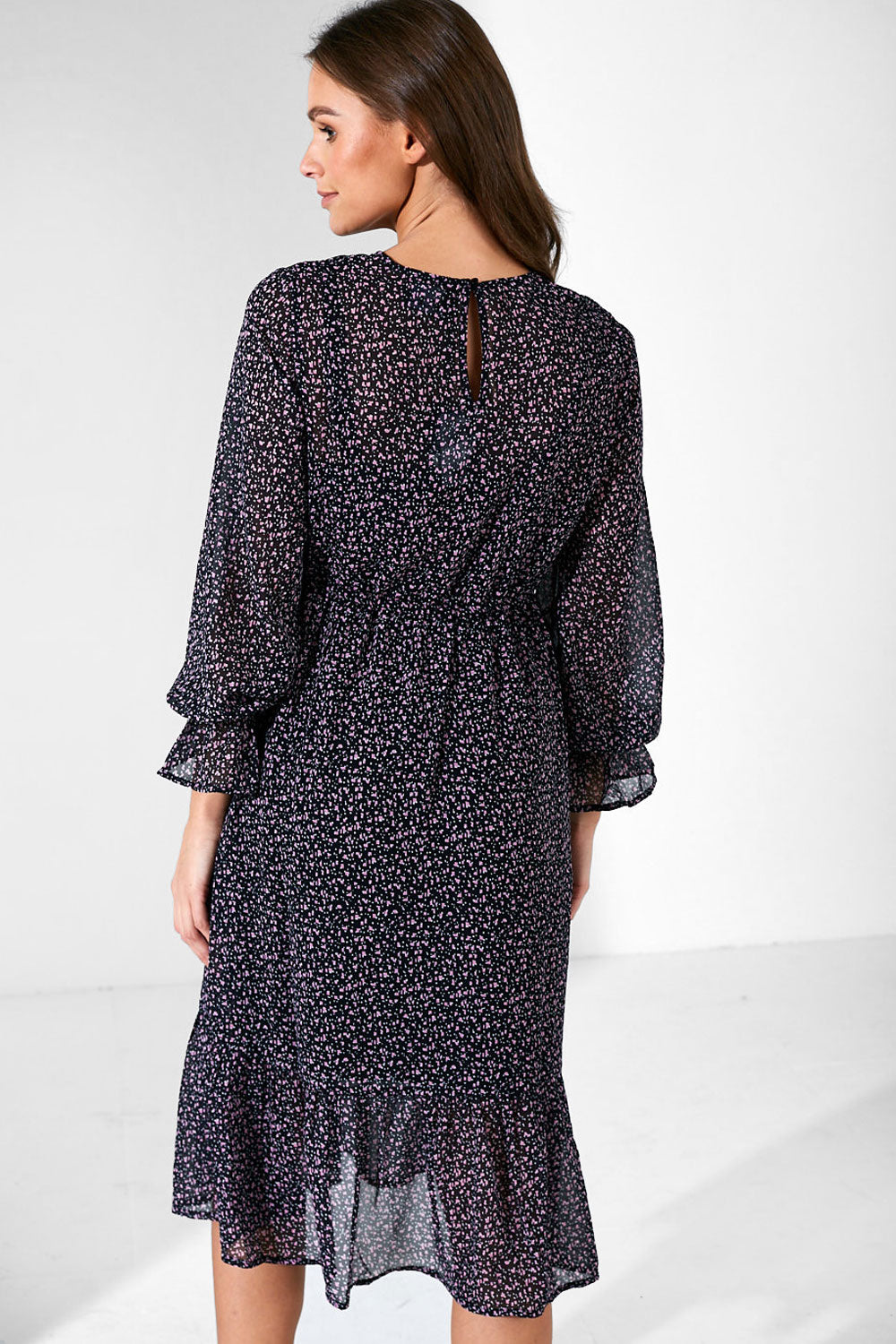 Misty Abstract Print Midi Dress in Navy