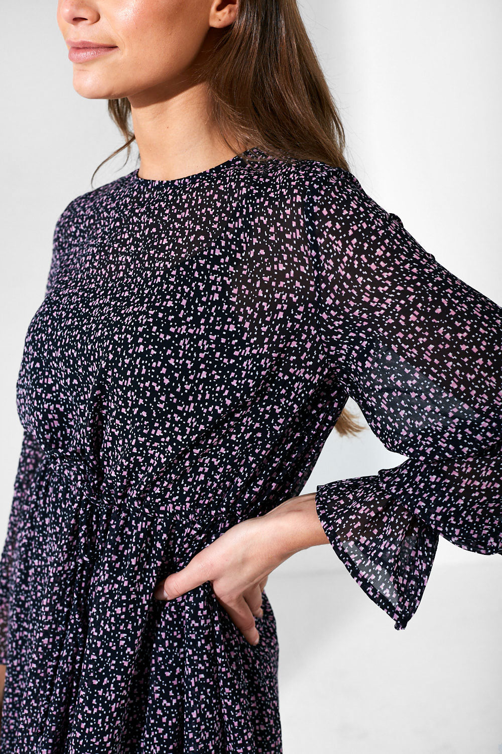 Misty Abstract Print Midi Dress in Navy