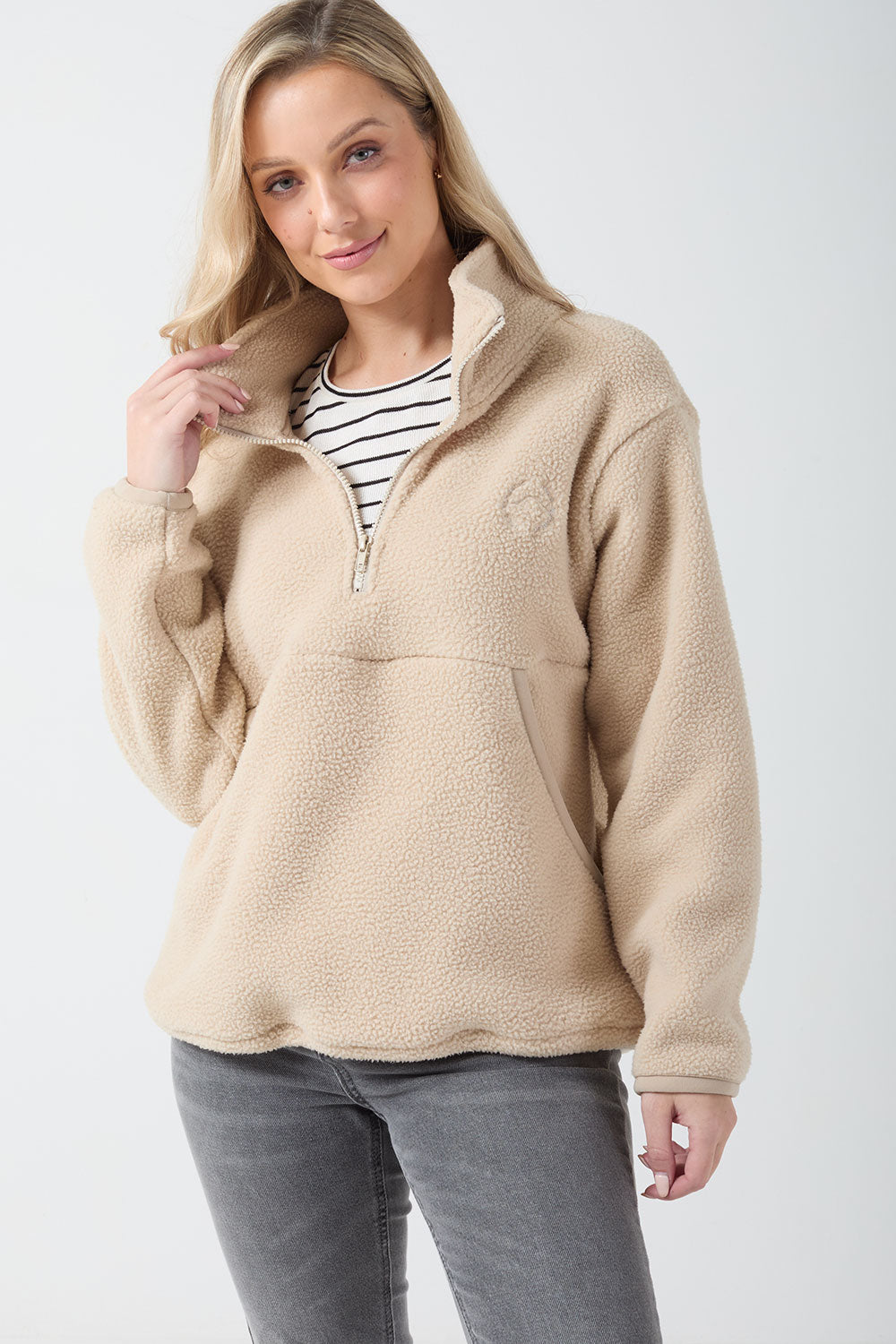 Molly Zip Front Fleece in Beige