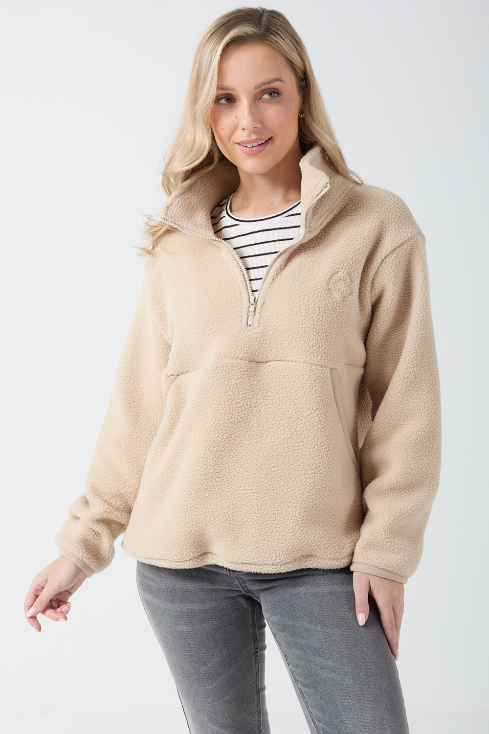 Molly Zip Front Fleece in Beige
