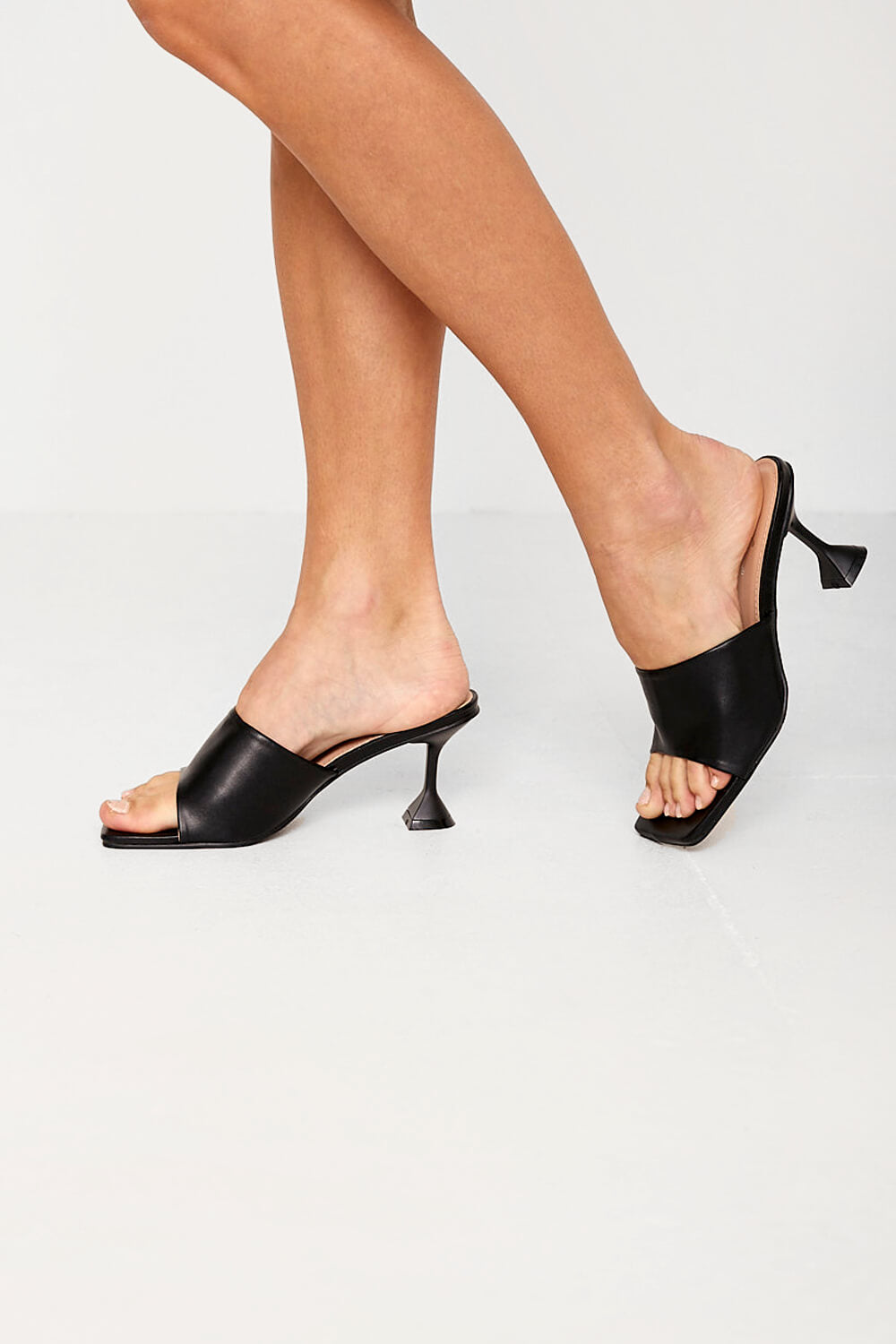 Nadia Square Toe Mule Heels in Black