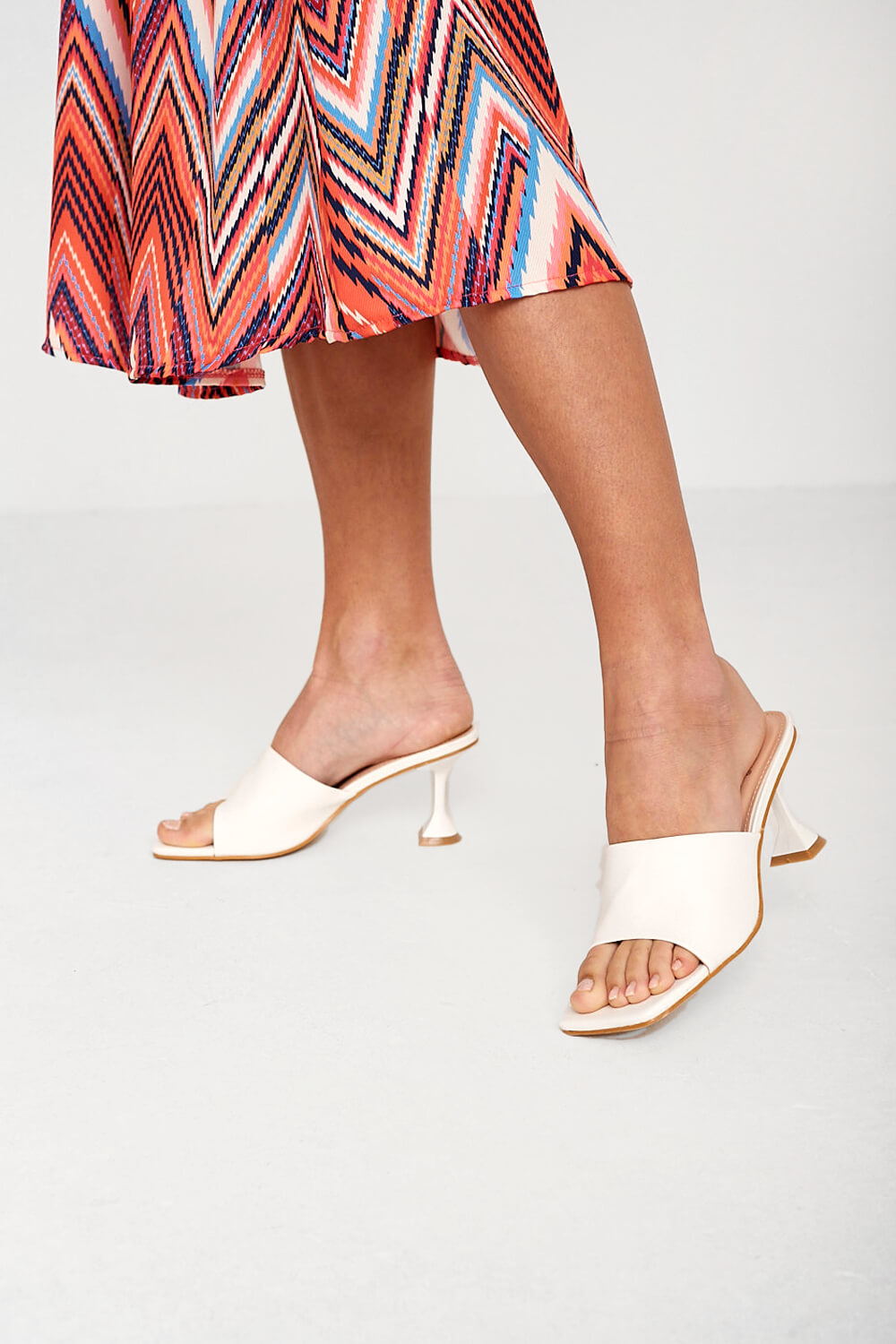 Nadia Square Toe Mule Heels in White