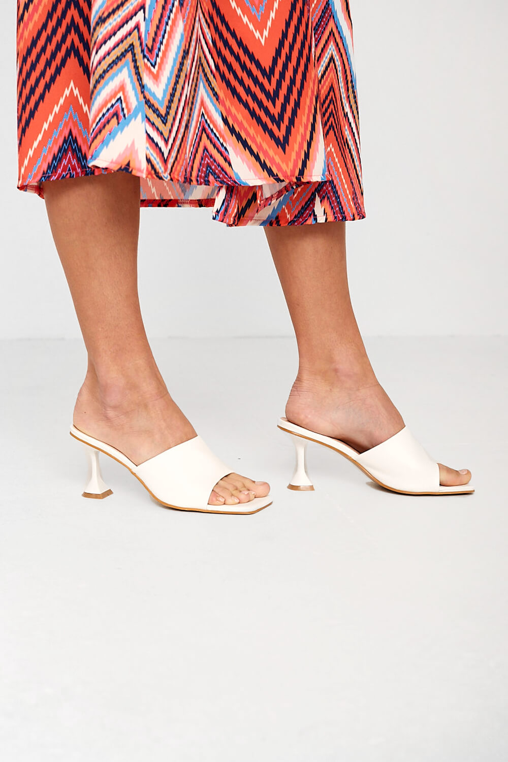 Nadia Square Toe Mule Heels in White