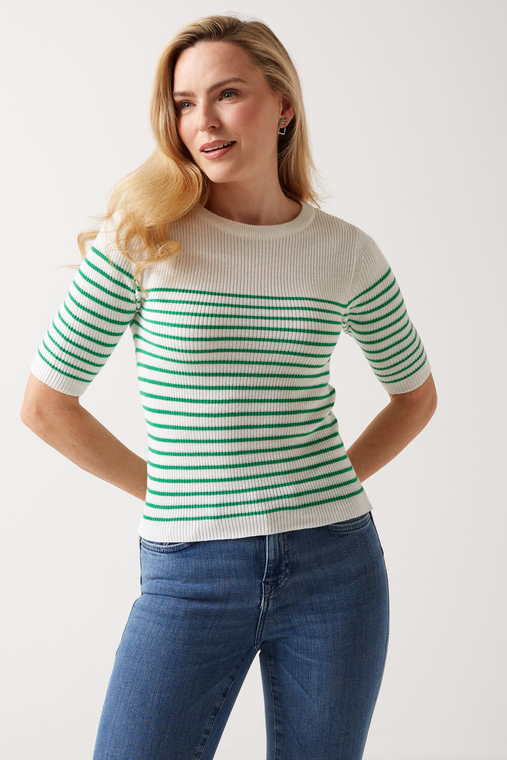 New Lexsun Knit Jumper in Green Stripe