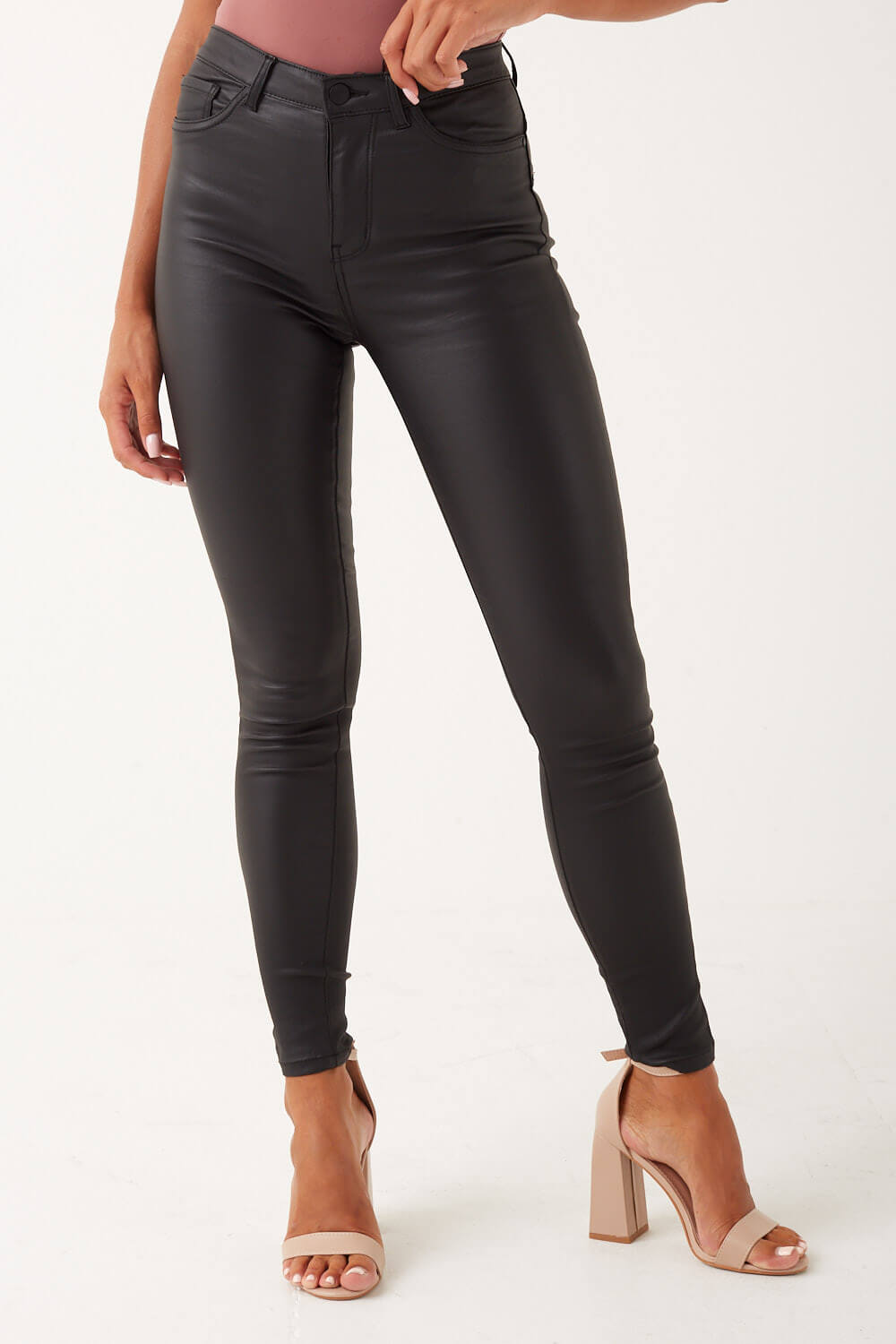 Thunder High Waist Coated Skinny Jean in Black