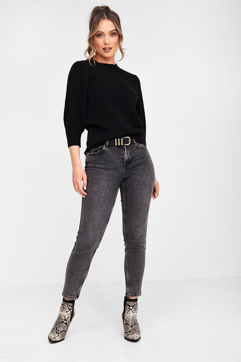 Noor Puff Sleeve Knit Jumper in Black