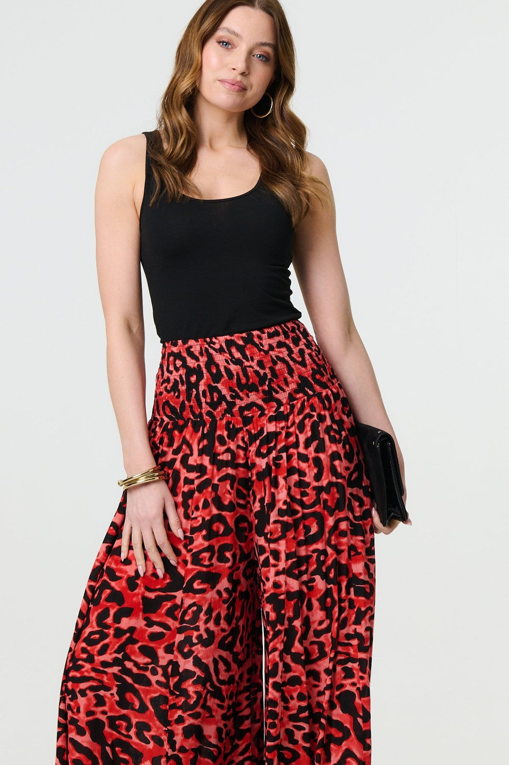 Animal Print High Waist Palazzo Pants in Red