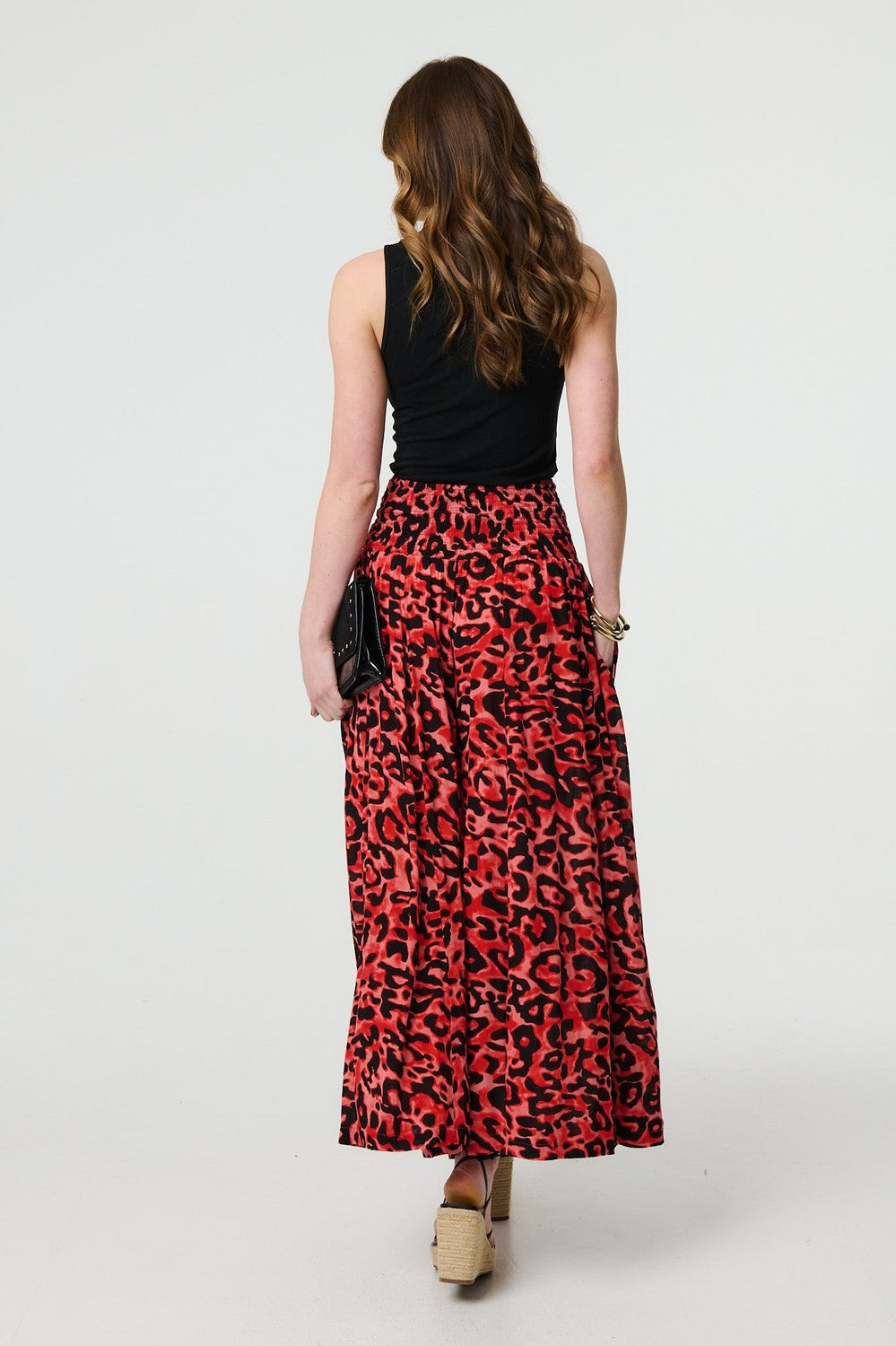 Animal Print High Waist Palazzo Pants in Red
