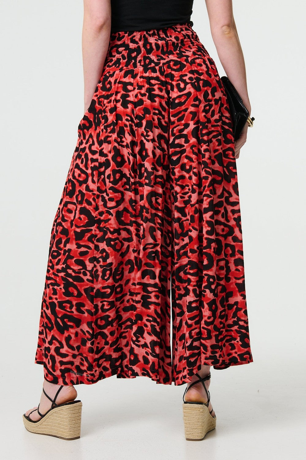 Animal Print High Waist Palazzo Pants in Red