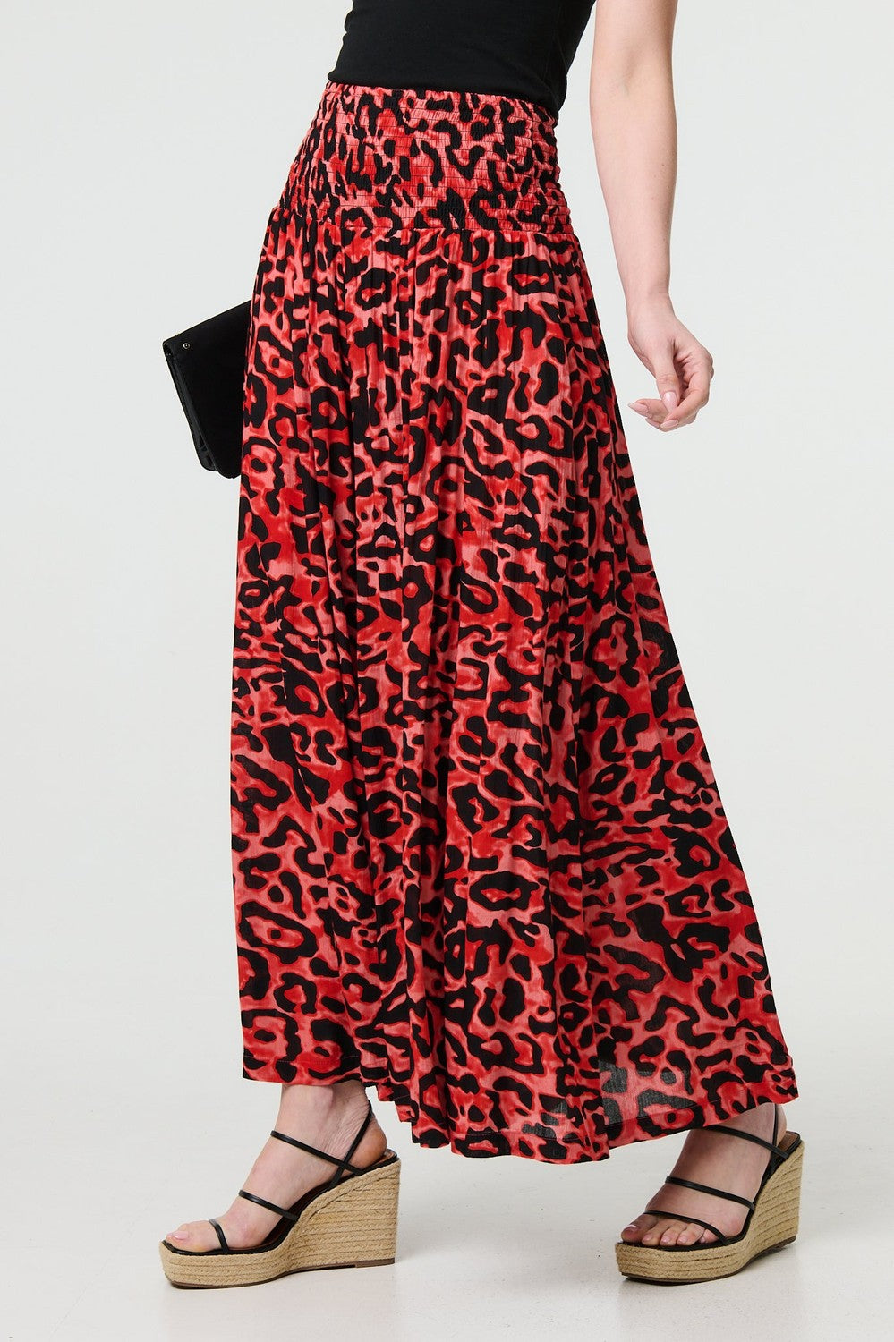 Animal Print High Waist Palazzo Pants in Red