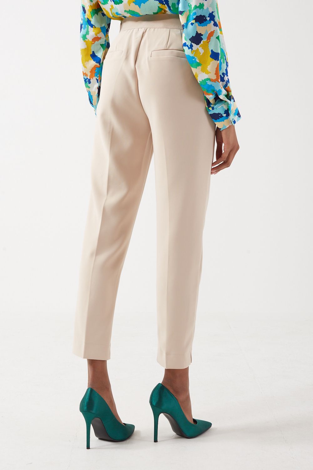 Erika High Waist Cigarette Trousers in Beige