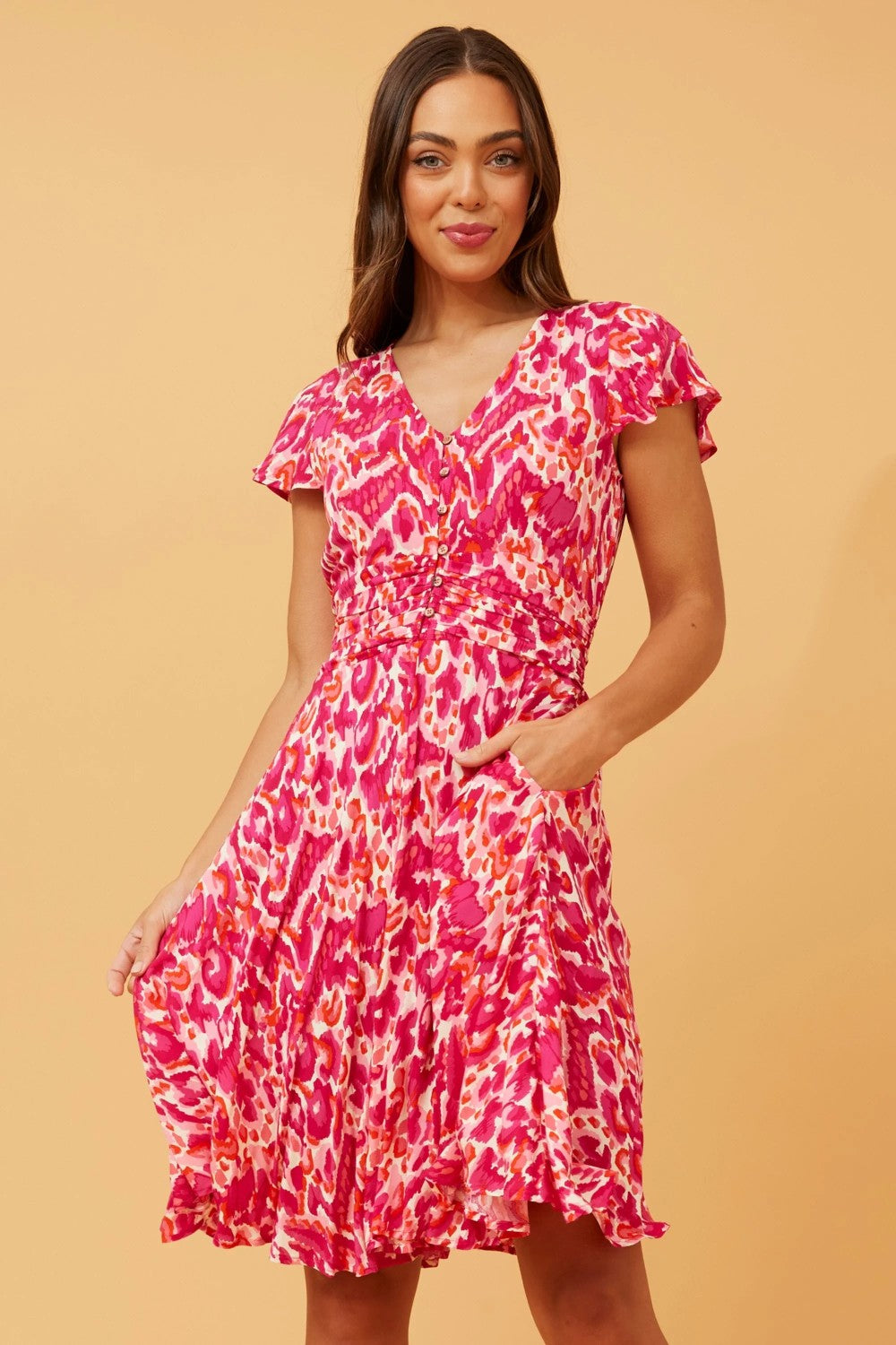 Leah Cap Sleeve Printed Short Dress
