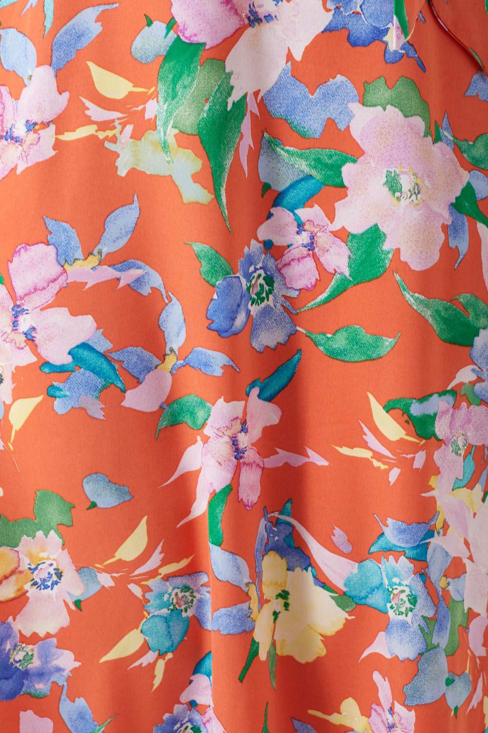 Gabi Watercolor Floral Print Midi Dress with Puff Sleeves in Orange