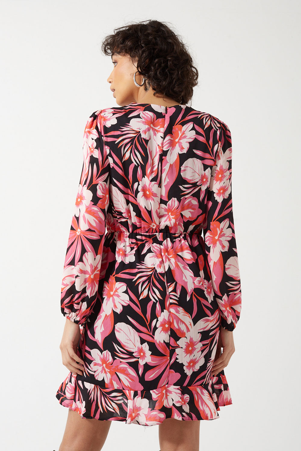Joyce Mock Wrap Dress in Black Floral