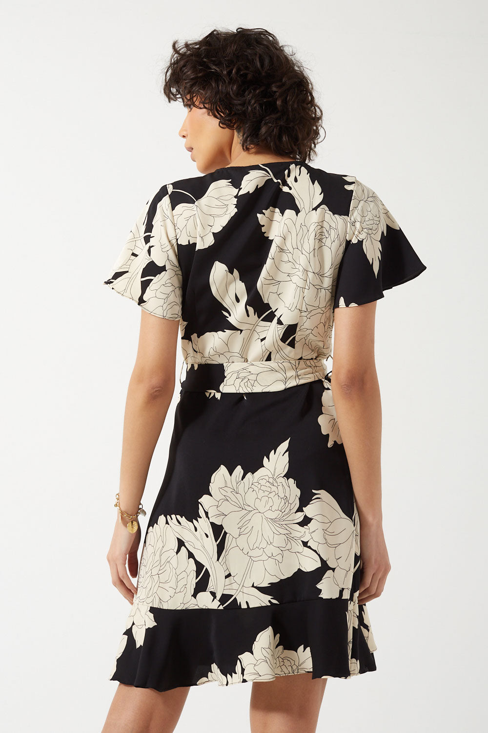 Keyla Floral Belted Short Dress in Black