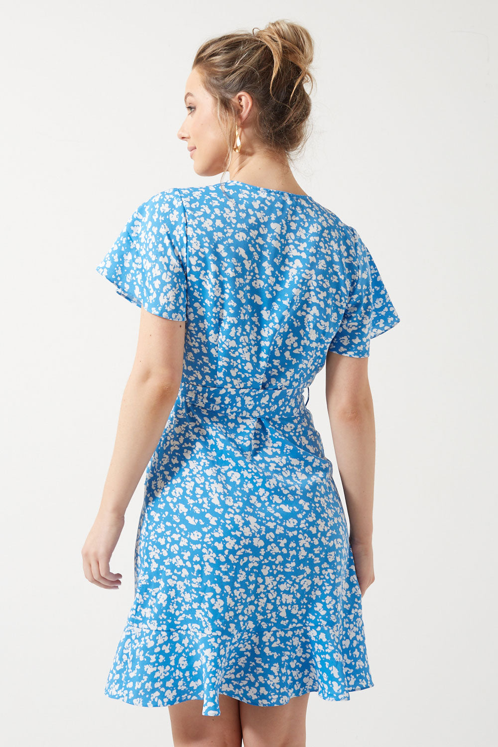 Thalia V-Neck Printed Short Dress in Blue