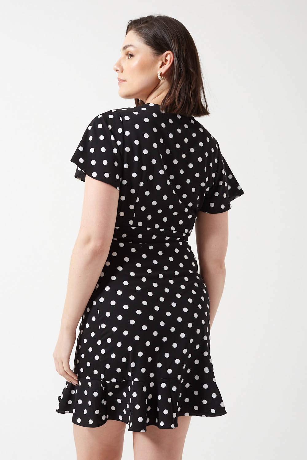 Keyla Polka Dot Print Belted Short Dress in Black and White