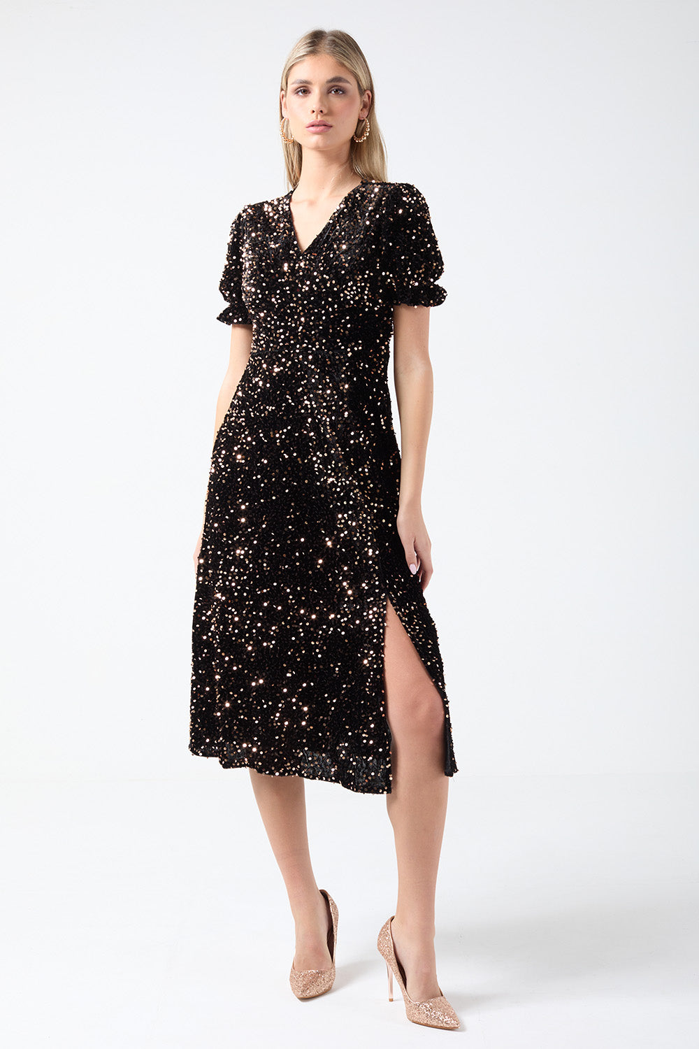 Mags Sequin Dress in Black Gold